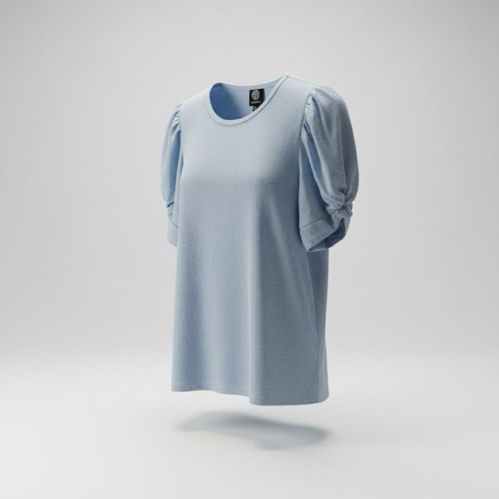 Bobeau Light Blue Slub Knit Top Twist Knot Sleeve Detail Size Medium
